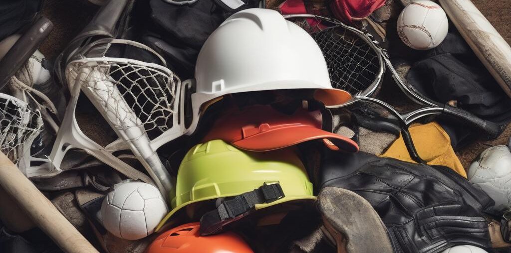 hard hat mixed with sports equipment