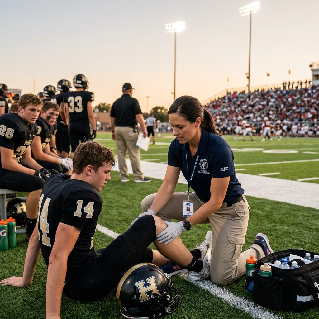 Part 5: The Profession: Certified ATC evaluating athlete on sideline